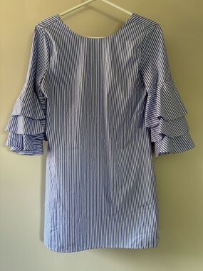 Ripe Blue and White Stripe Ruffle Sleeve Dress